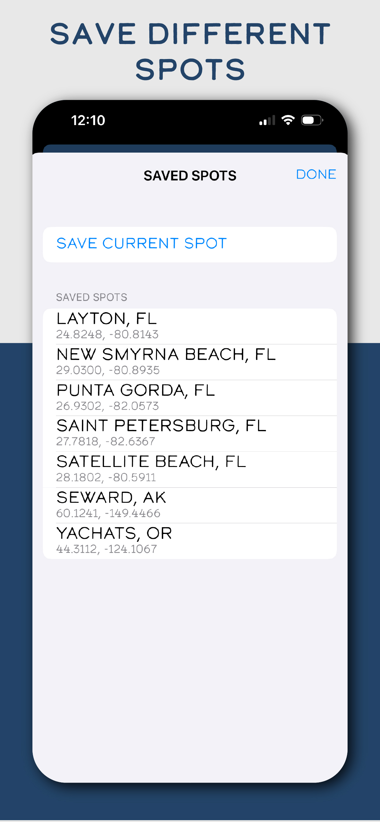 Save Different Spots screenshot in Tide Buoy